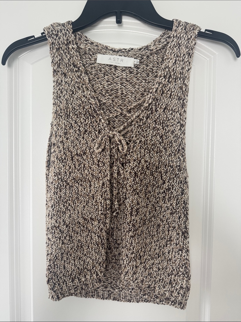 ASTR Marled Brown and Beige Knit Tank with Front Tie